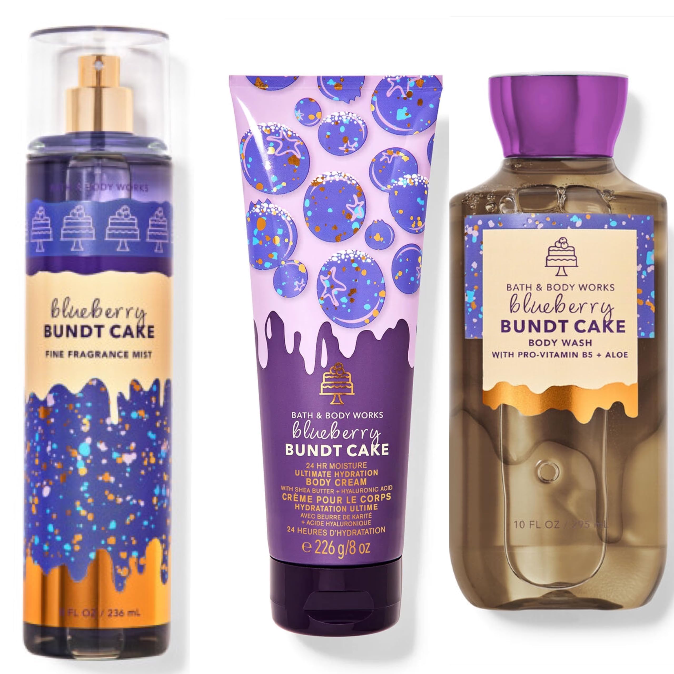 Blueberry Bundt Cake Fragrance Mist, Body Wash & Hydrating Body Cream Set - 3-Piece Gift Set for Women, Moisturizing & Long-Lasting Scent | Perfect for Self-Care, Gifts & Daily Pampering