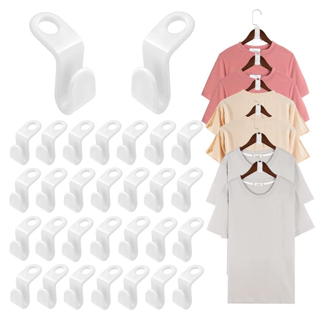 60 Pcs White Clothes Hanger Connector Hooks - Space Saving Cascading Hanger Extender for Closet Organization - Perfect for Small Spaces, Dorm Rooms & Travel Packing