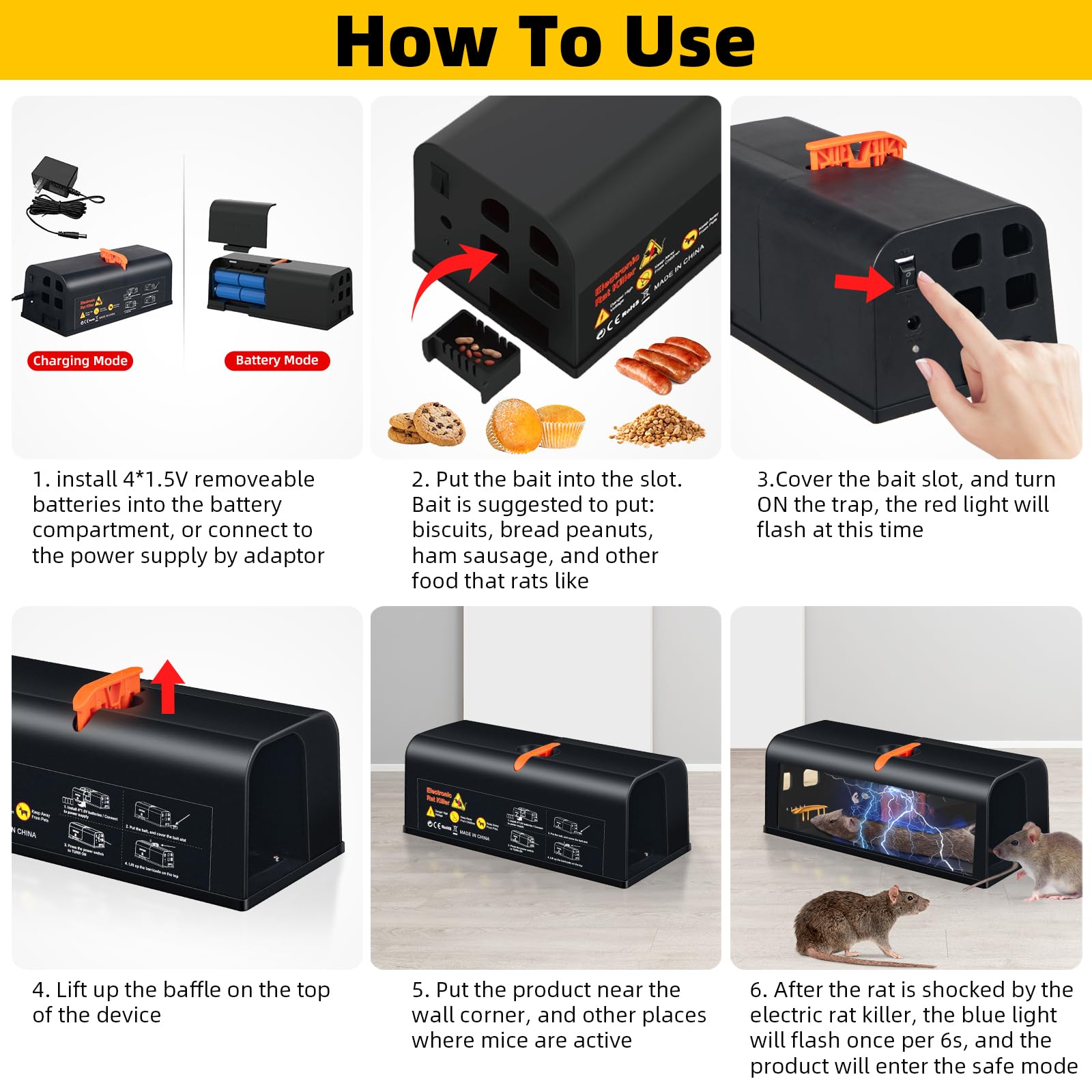 2024 Rechargeable Electric Mouse Trap Zapper - Humane Battery Operated Rat Trap with Anti-Escape Baffle for Indoor & Outdoor Use - Effective Rodent Control for Home, Garage, Basement and Yard (Eco-Friendly & Reusable) - Perfect for Kitchen Pantry Protection, Attic Rodent Removal and Garden Pest Control