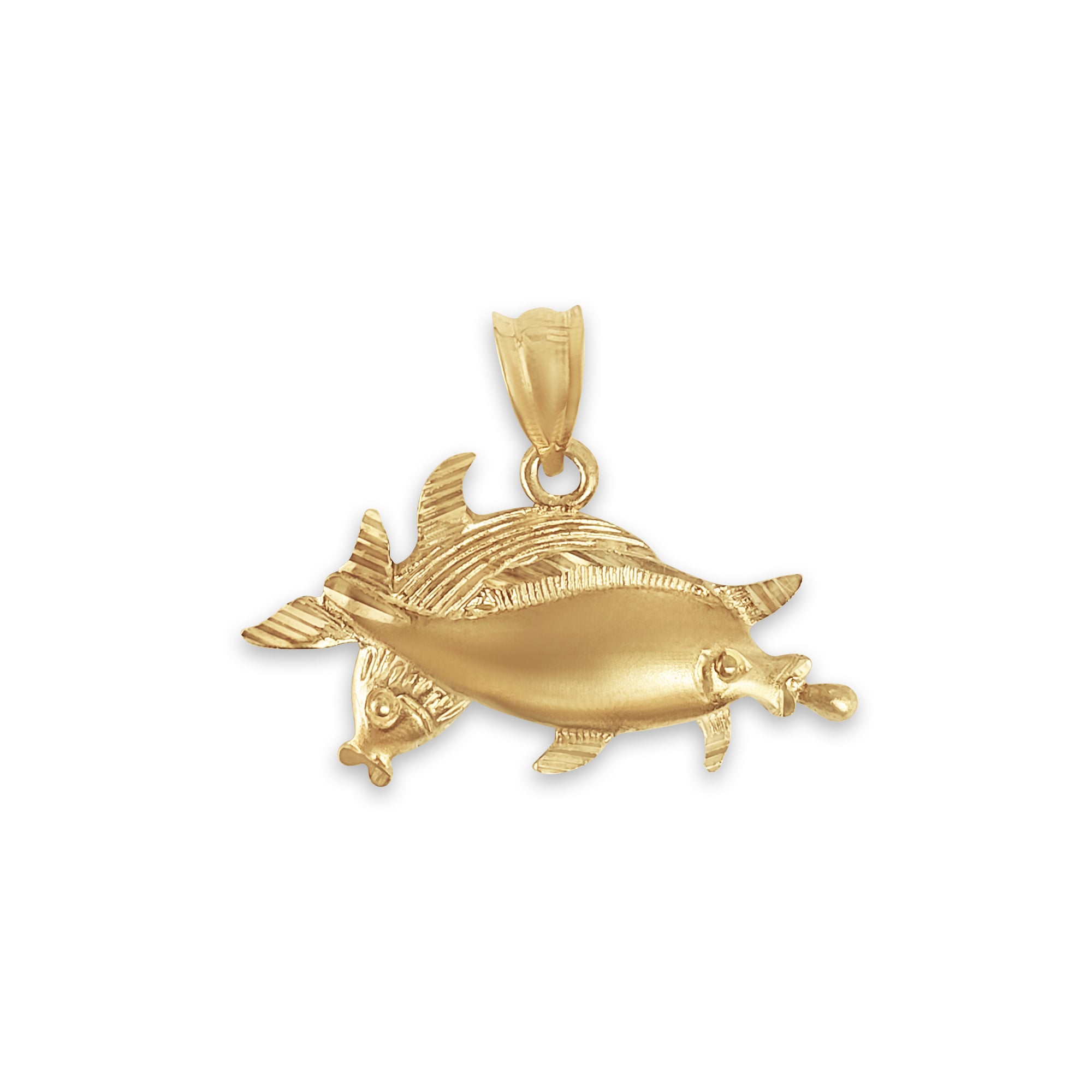 14K Yellow Gold Diamond-Cut Two Fish Charm Pendant - Elegant Jewelry for Gifts, Anniversaries & Special Occasions