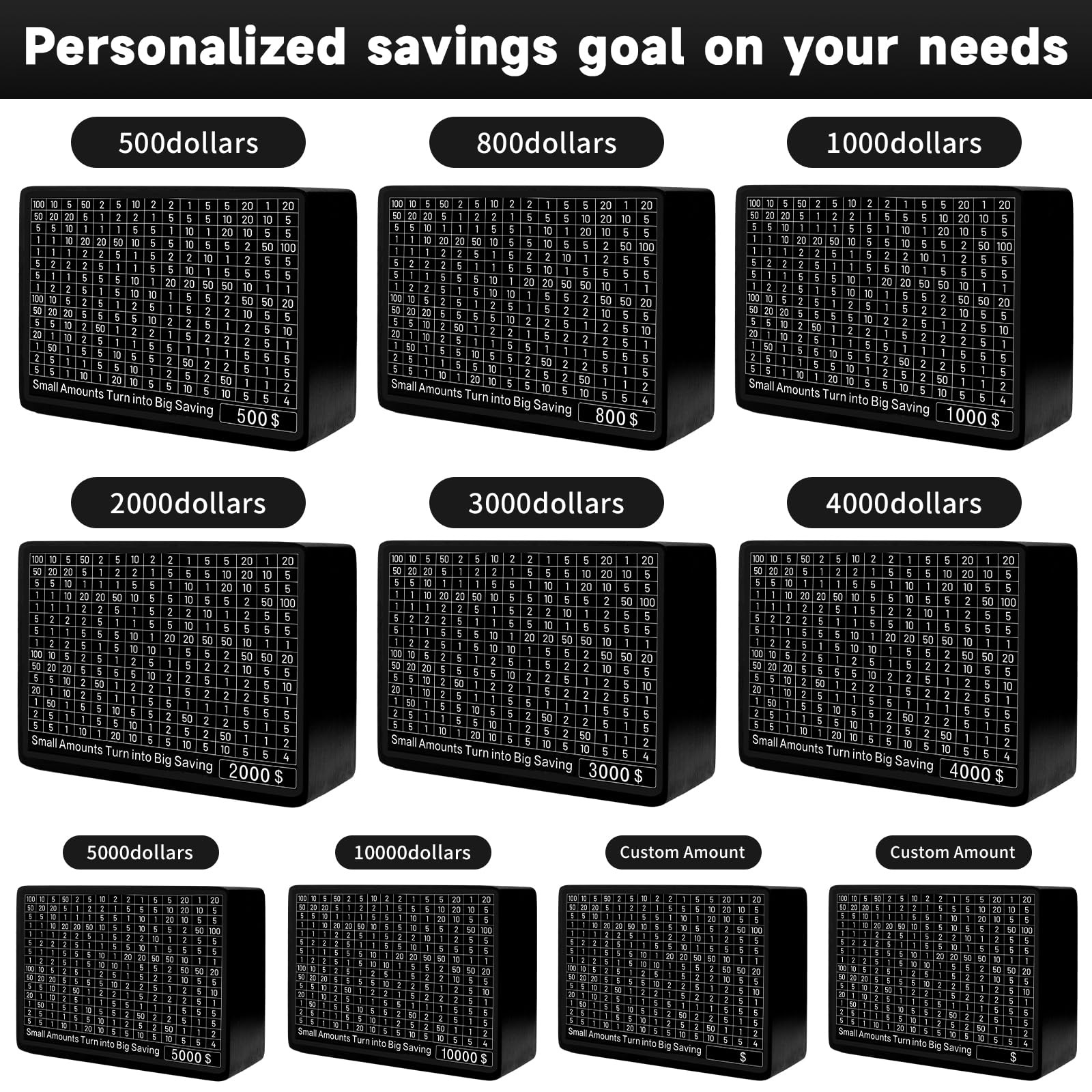Meetory Wooden Money Box with Digital Counter - 10,000 Dollar Capacity, 10 Saving Goals - Black One Piece Cash Vault for Kids, Boys & Girls | Perfect Gift for Birthday, Allowance Saving & Financial Education