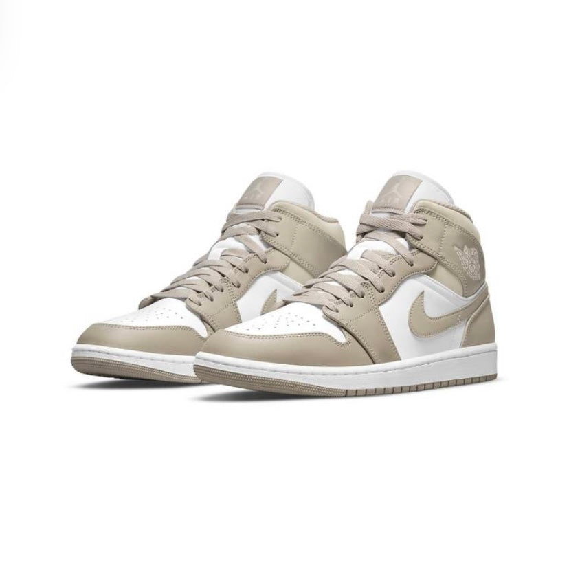 Air Jordan 1 Mid Sneakers - Linen & College Grey Colorway - Men's Basketball Shoes for Casual Wear & Street Style