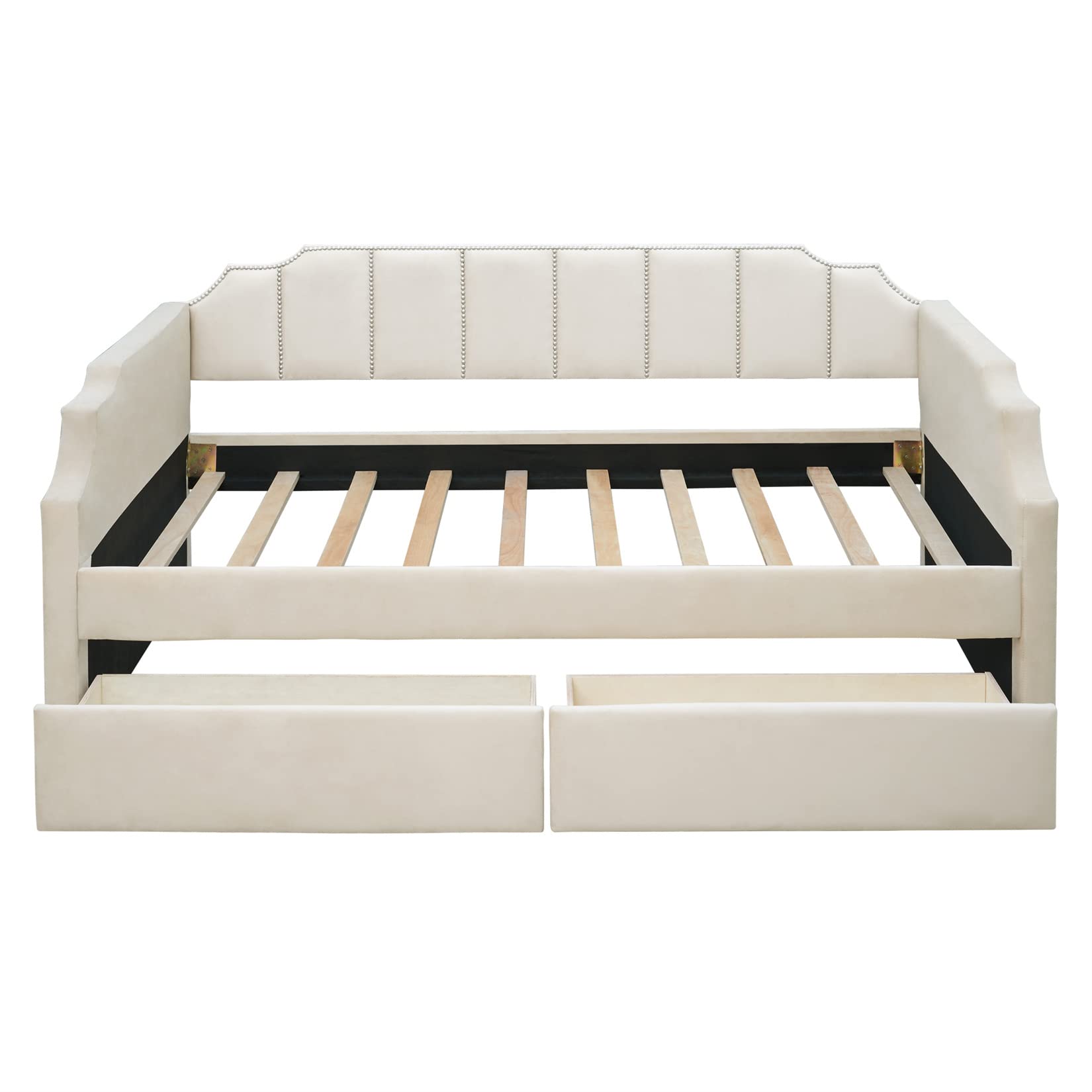 Bellemave Twin Upholstered Daybed with Storage Drawers - Convertible Sofa Bed in Soft Beige Velvet for Living Room, Bedroom & Guest Room - Perfect for Small Spaces, Sleepovers & Extra Seating