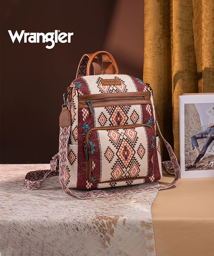 Wrangler Aztec Print Canvas Backpack for School, Travel & Outdoor Adventures - Durable & Stylish Daypack for Men & Women