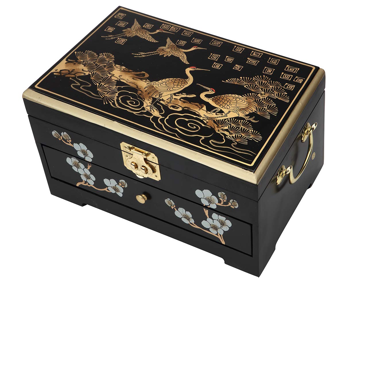 Hand Painted Oriental Wooden Jewelry Box with Crane Design - Multipurpose Storage Organizer for Jewelry, Cosmetics & Keepsakes - Perfect Gift for Women, Brides & Loved Ones - Ideal for Home Decor, Wedding Gifts & Travel Jewelry Storage