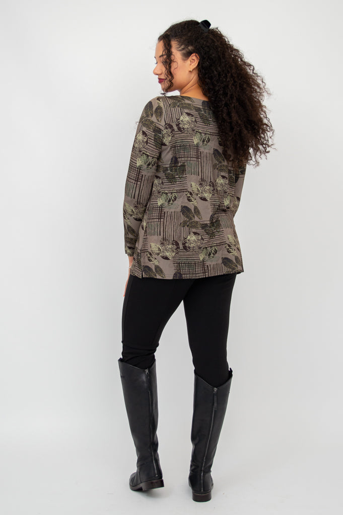 Stylish Cheerful Tunic with Fall Sketch Print - Soft Bamboo Fabric - Perfect for Autumn Outfits & Casual Wear
