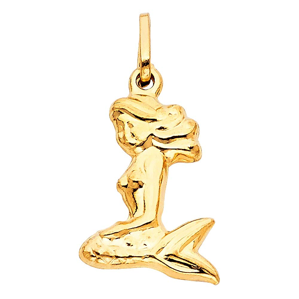 14K Yellow Gold Mermaid Pendant Necklace for Women - 14x20mm Elegant Jewelry Gift for Birthday, Anniversary & Valentine's Day - Perfect for Beach Parties, Mermaid-Themed Events & Everyday Wear