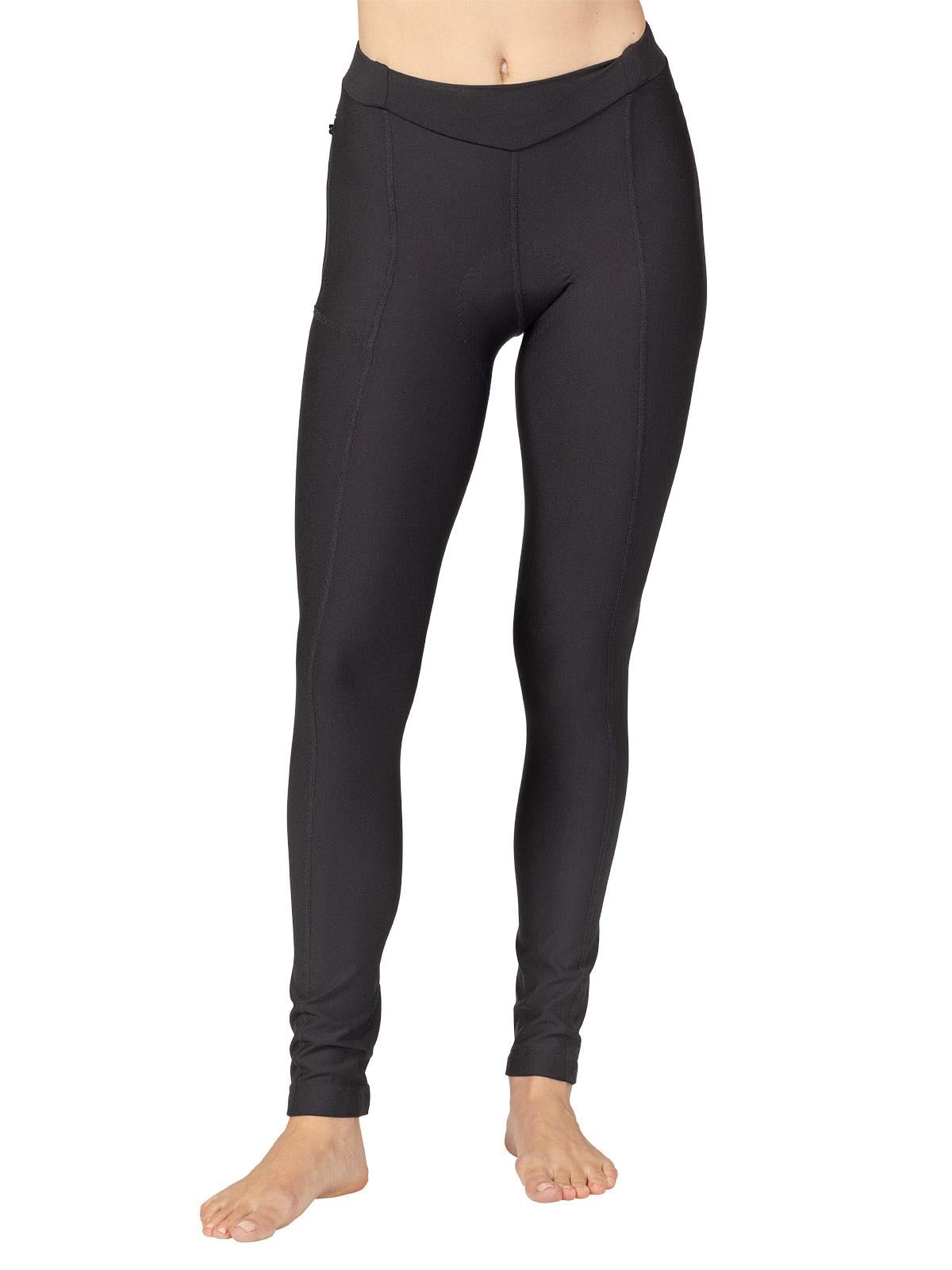 Women's Terry Cycling Padded Bike Pants - Thermal Winter Bicycle Tights with Pockets & Leg Grippers for Cold Weather Riding, Commuting & Outdoor Sports