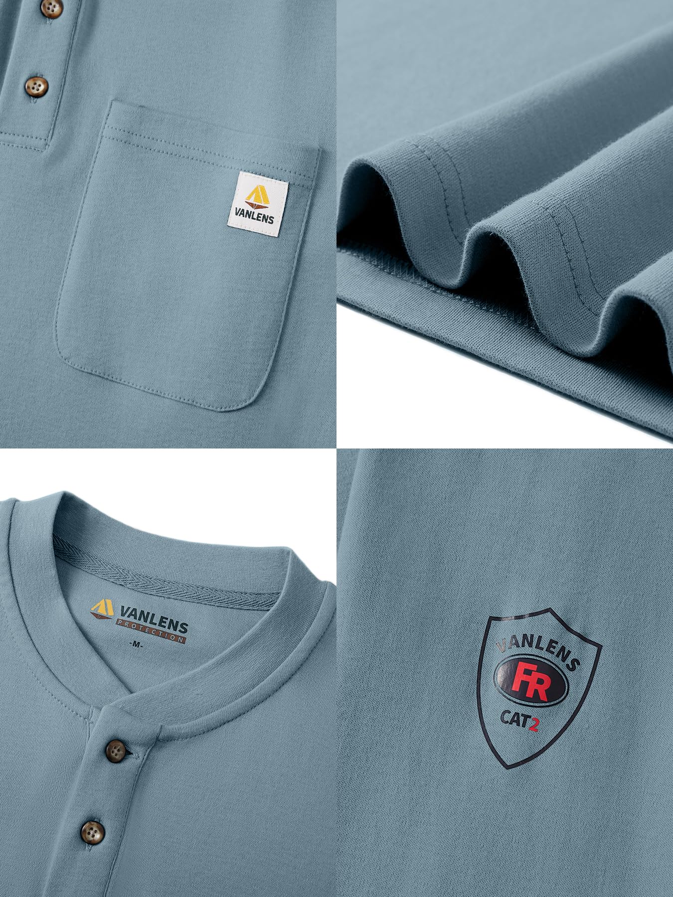 FR Shirts for Men - Flame Resistant Lightweight 6.5oz Long Sleeve Henley Shirts | CAT2 NFPA2112 Certified | Workwear for Oilfield, Welding & Industrial Safety