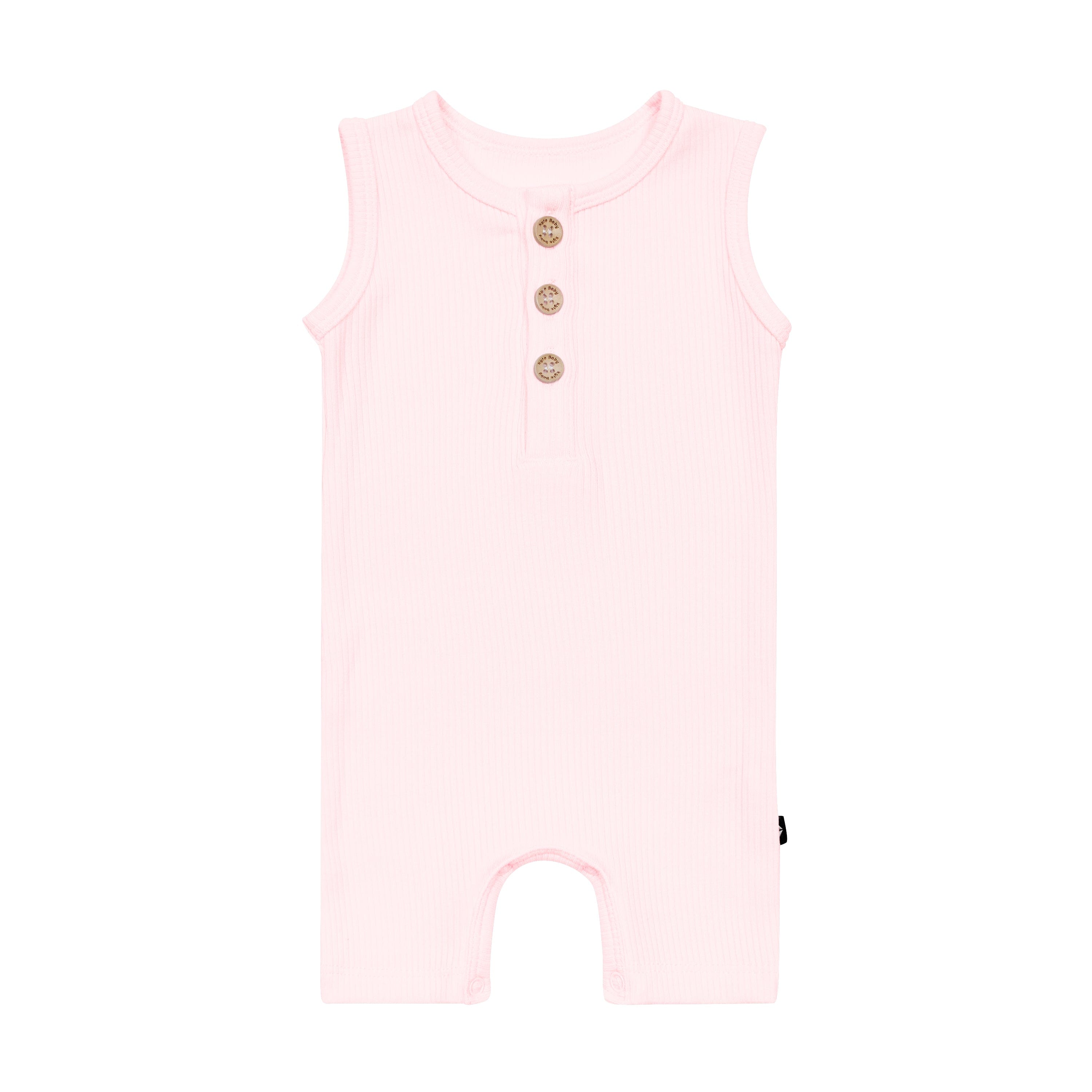Women's Ribbed Sleeveless Shortall Jumpsuit - Sakura Pink Denim Romper for Summer Outfits, Beach Vacations & Casual Street Style
