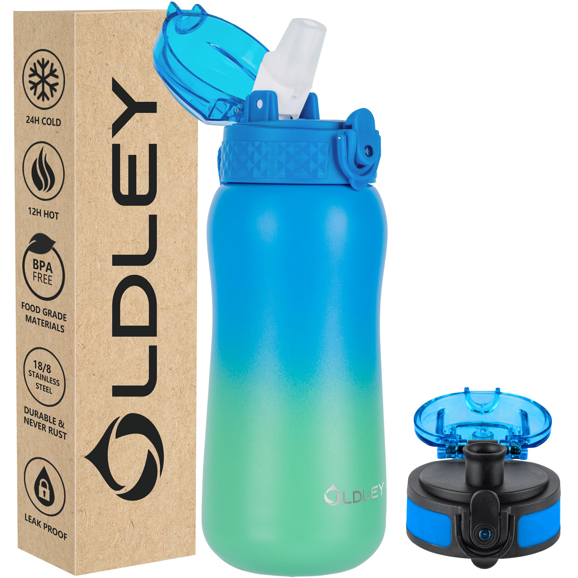OLDLEY 12oz Insulated Stainless Steel Water Bottle with Straw & 2 Lids - Double Wall Vacuum Kids Water Bottle for School, Sports, Travel - Leak Proof & Eco Friendly - Perfect for School Lunches, Gym Workouts & Outdoor Adventures (Tropical Rainforest Design)