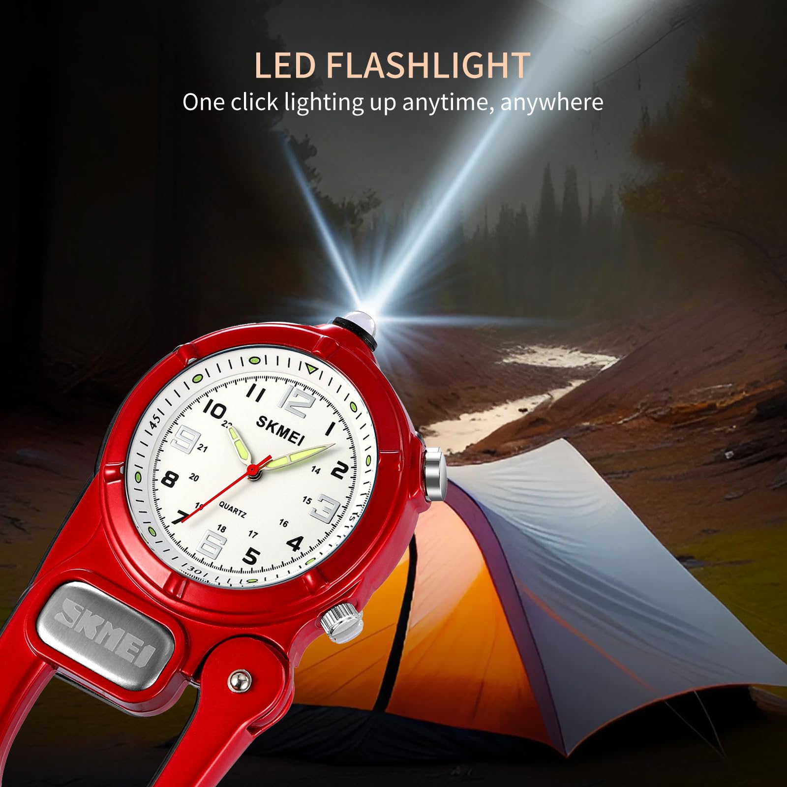 Clip-On Carabiner Watch with Flashlight for Hiking & Outdoor Activities