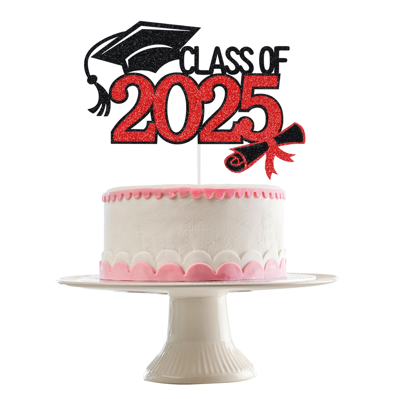 2025 Graduation Cake Topper - Red and Black Class of 2025 Cake Decorations for Graduation Party, Birthday, Anniversary & Special Celebrations