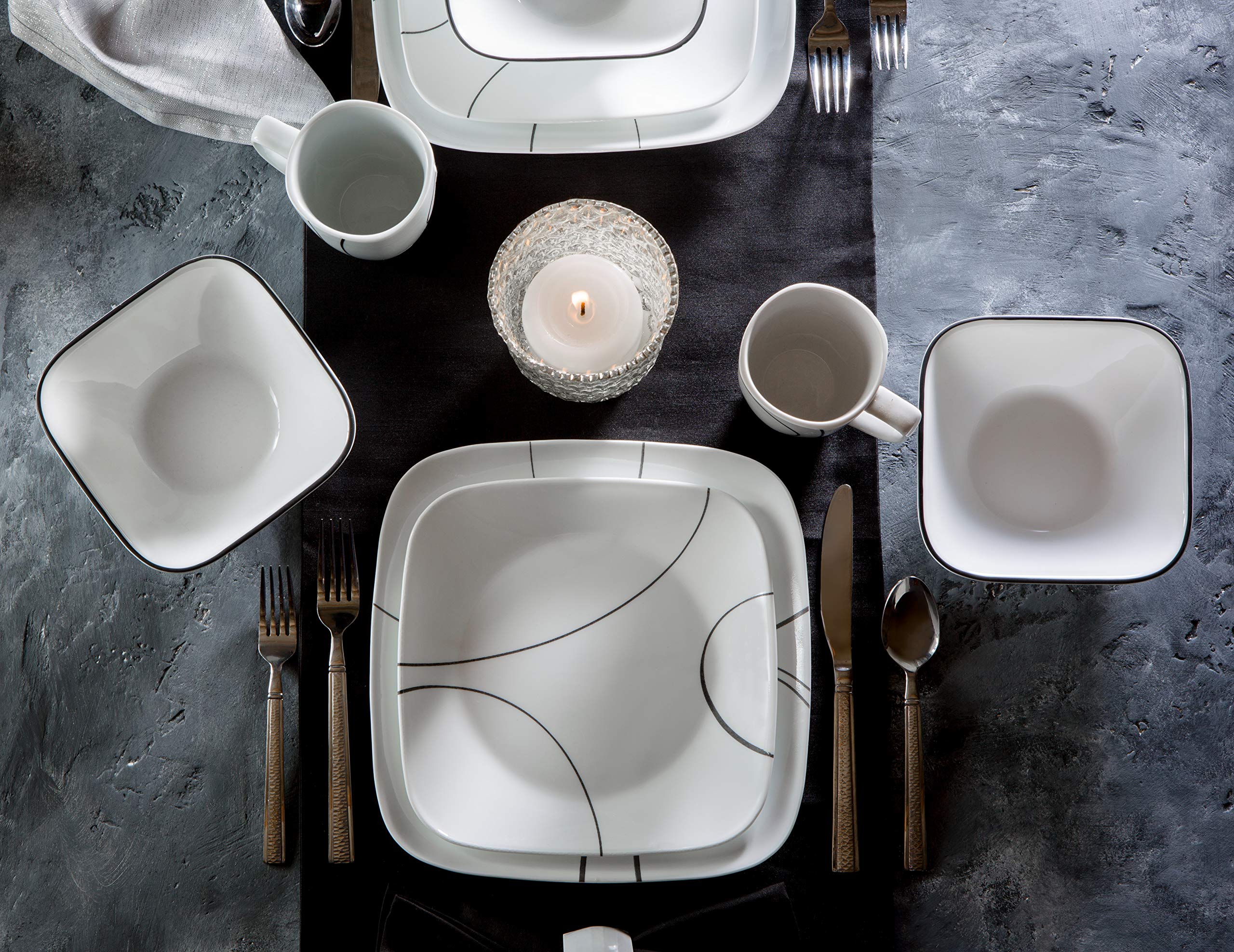 Corelle 18-Piece Dinnerware Set for 6 - Chip Resistant Square Pure White Plates, Bowls & Mugs - Includes 2-Piece 1-Quart Serving Bowls - Perfect for Everyday Use, Family Dinners & Entertaining Guests