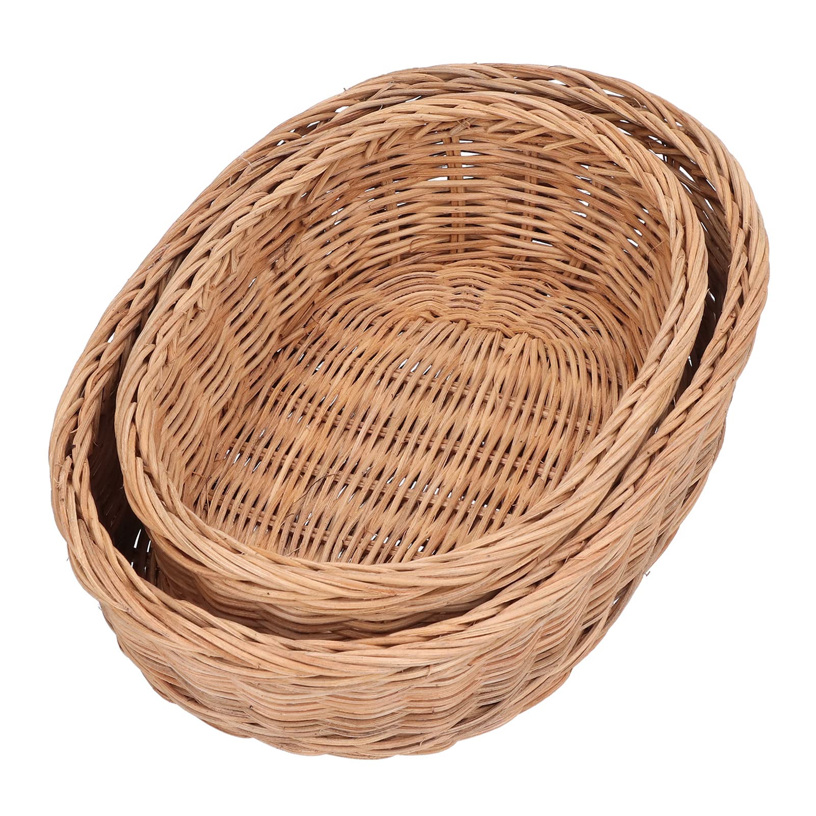 2-Pack Woven Rattan Storage Baskets - Oval Organizer for Fruits, Vegetables & Serving | Perfect for Kitchen Counter, Dining Table & Pantry Organization