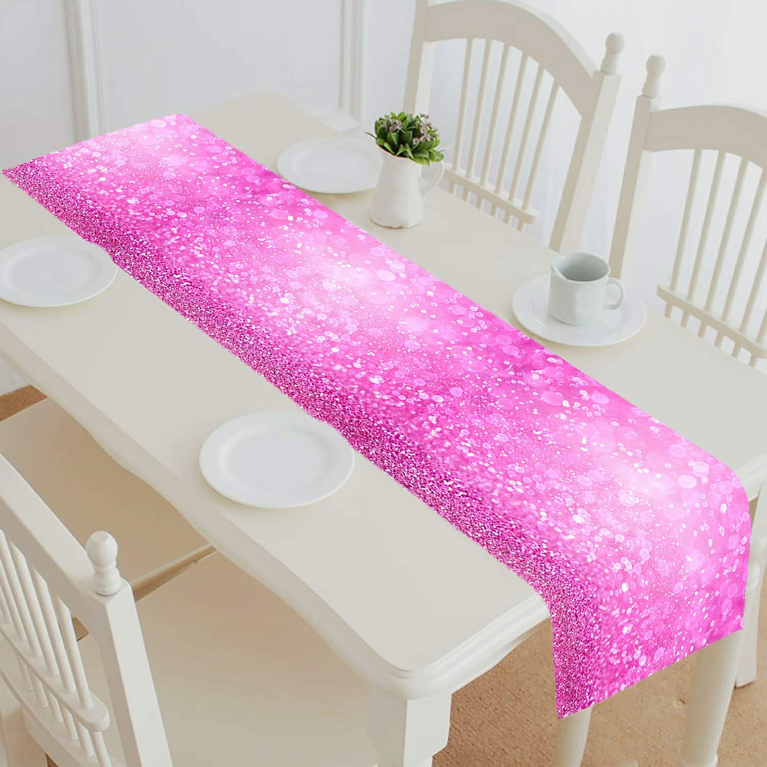 Pink Glitter Confetti Sparkle Table Runner - 16x72 Inch Princess Birthday Party Decor, Tea Table Cloth for Girls Happy Celebration - Perfect for Birthday Parties, Baby Showers & Wedding Decorations