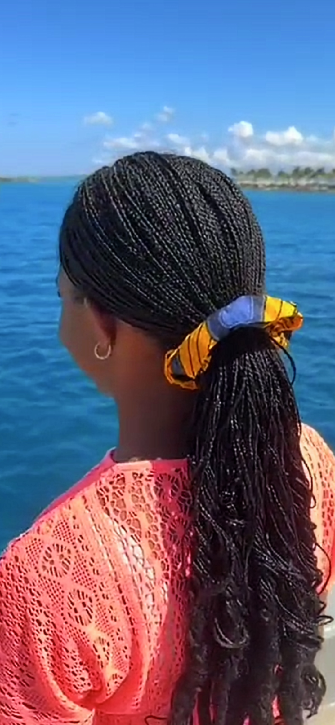 African Print Ankara Scrunchie - Orange, Blue & Black Peacock Pattern (DPSCR3816) | Stylish Hair Accessory for Women & Girls | Perfect for Parties, Weddings & Everyday Wear