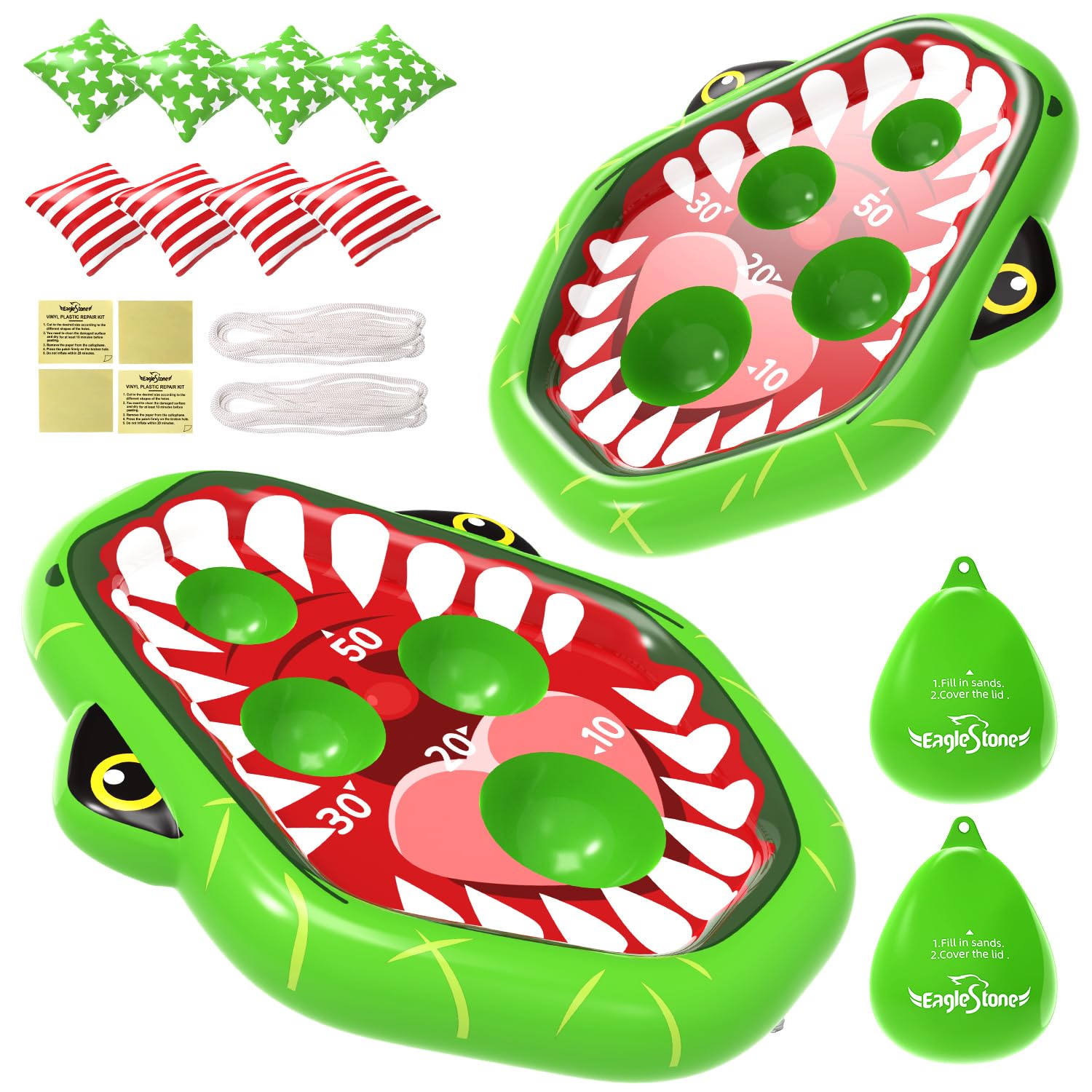 **EagleStone Inflatable Pool Cornhole Game Set - 2PCS Dinosaur Pool Floats & 8 Bean Bags for Kids & Adults - Outdoor Water Toys for Beach, Pool Party, Backyard Fun**    *(Perfect for Summer BBQs, Family Gatherings, and Kids' Birthday Parties!)*