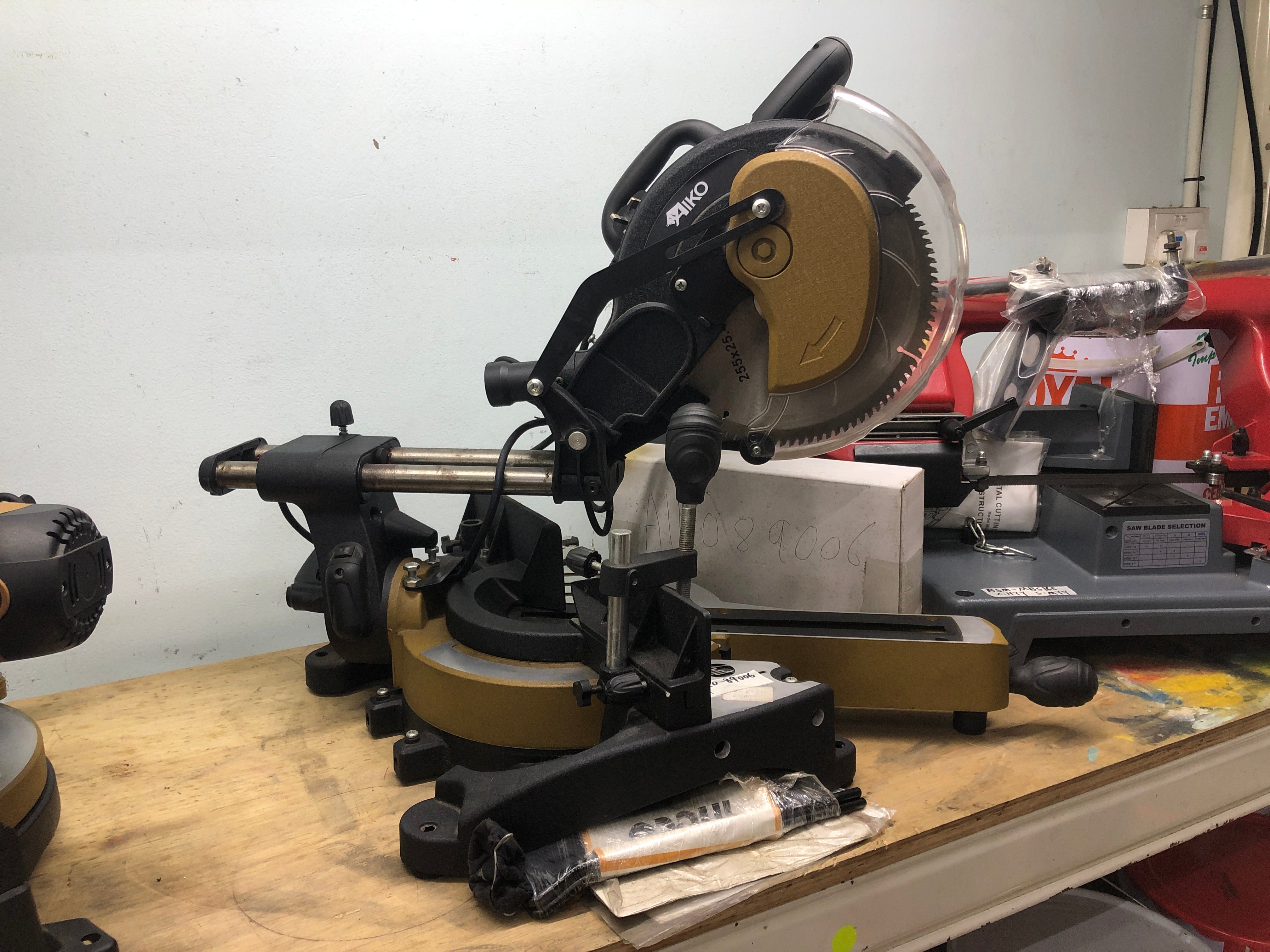 Aiko 10-Inch (255mm) Slide Miter Saw with 10x25.4mmx100T Aluminum Blade - Model AIKO 89006 | Perfect for Woodworking, DIY Projects, and Professional Carpentry