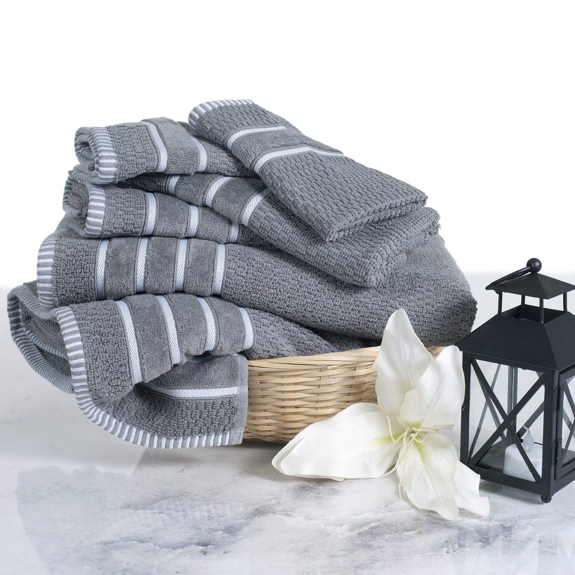 Premium 6-Piece Egyptian Cotton Towel Set - 100% Rice Weave Luxury Bath Towels (2), Hand Towels (2) & Washcloths (2) - Soft Silver Gray - Perfect for Spa, Hotel & Upscale Home Bathroom