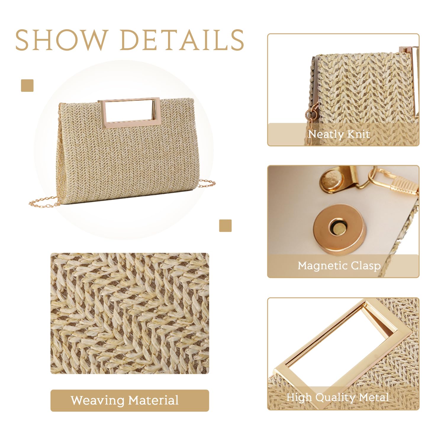 Stylish Women's Straw Clutch Bag - Woven Raffia Top Handle & Crossbody Purse for Summer Beach, Evening Parties & Vacation Accessories | Perfect for Weddings, Brunches & Tropical Getaways