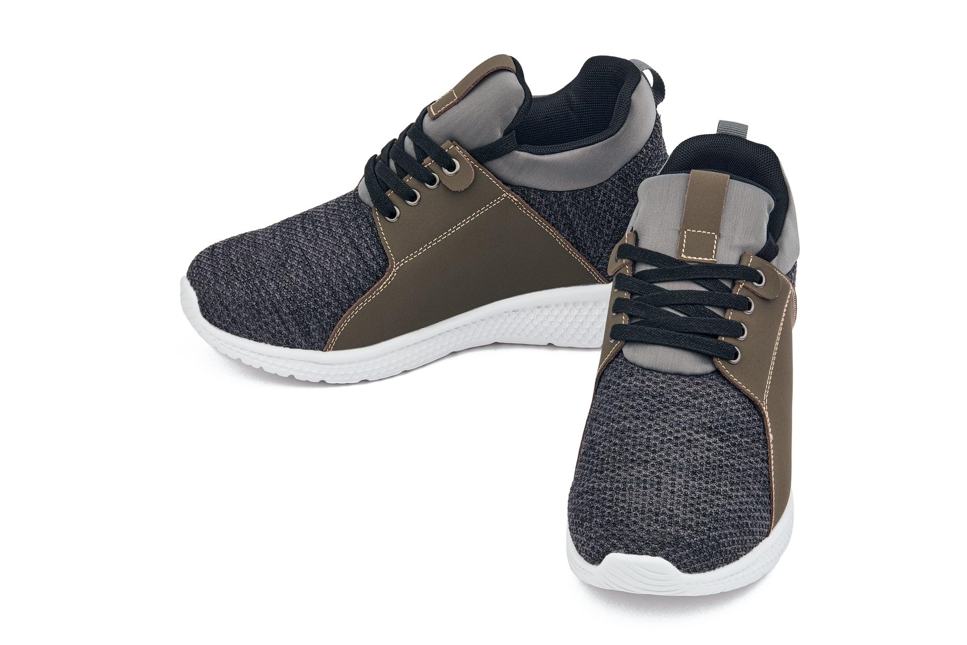CALTO Men's Invisible Height Increasing Elevator Sneakers - 3.2 Inches Taller Grey Knit Lace-Up Fashion Shoes - Lightweight Comfort for Daily Wear & Special Occasions - Size 13 D(M) US