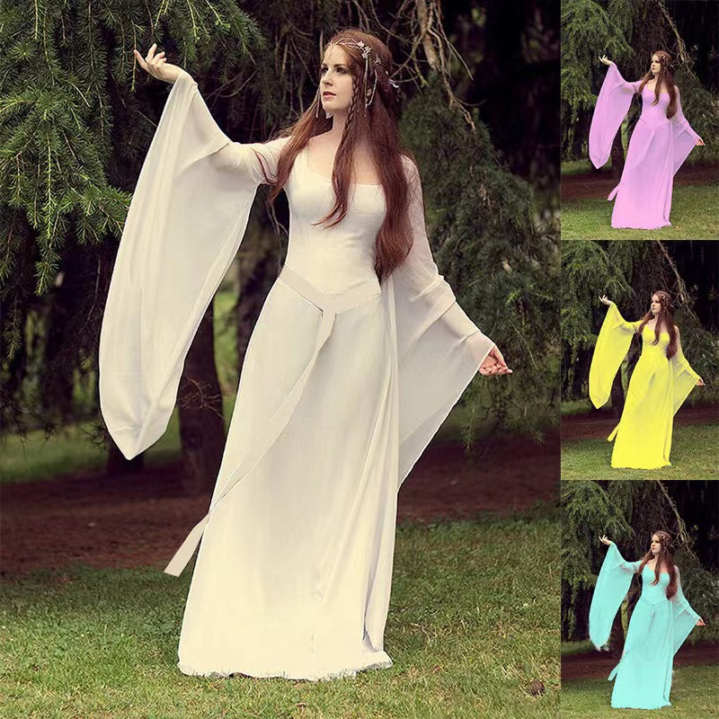 Halloween Women's Costume Long Dress - Elegant Gothic Performance Gown for Parties, Cosplay & Stage Shows