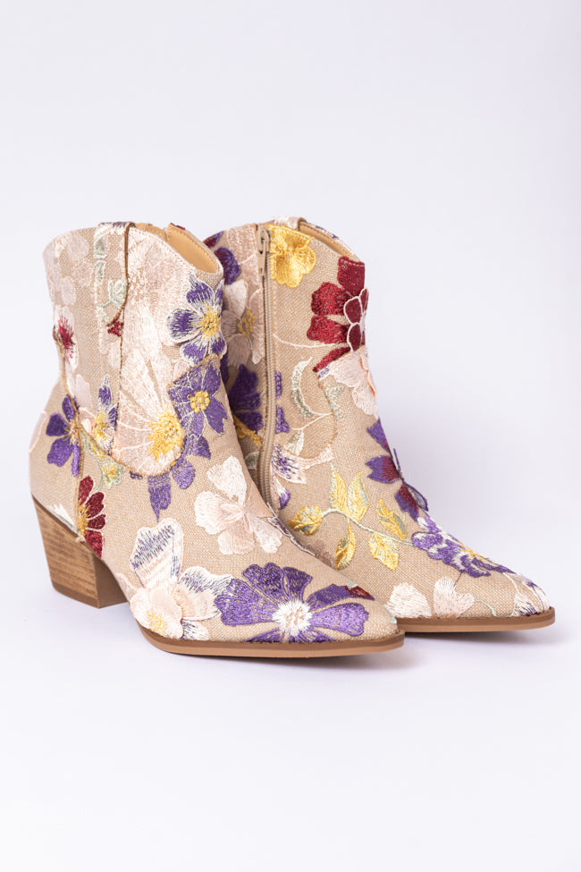 Gemma Floral Pointed Toe Booties for Women - Stylish Ankle Boots with Floral Embroidery | Perfect for Fall Fashion, Date Nights & Office Wear