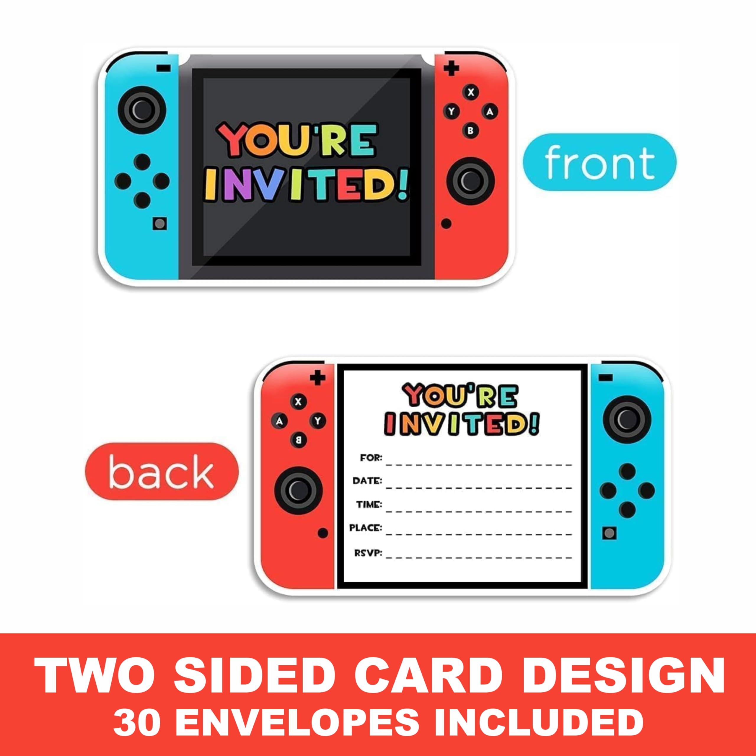 30pcs Video Gaming Party Invitations with Stickers - Fun Birthday Party Cards for Boys & Girls, Gamer Themed Decorations for Kids, Son, Nephew | Perfect for Gaming Birthday Parties, Sleepovers & Game Night Events