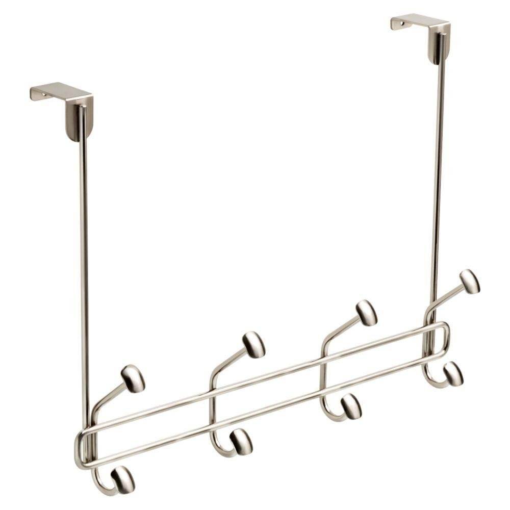 BRAINERD/LIBERTY HDW OTDDEVO-SN-U Satin Nickel Over The Door Rail with Hooks - Premium Closet Organizer for Bathroom, Bedroom & Entryway Storage