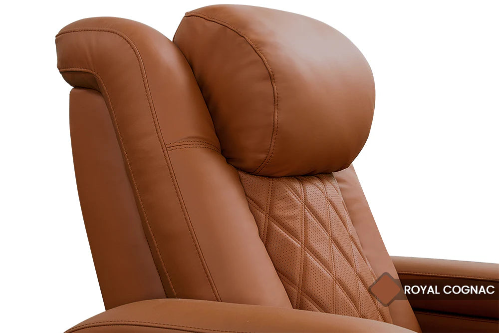 Valencia 2025 Tuscany Luxury Leather Home Theater Seating Set - 4 Seater Loveseat with Center Console in Royal Cognac Brown | Premium Home Cinema Furniture for Movie Nights & Entertainment Rooms