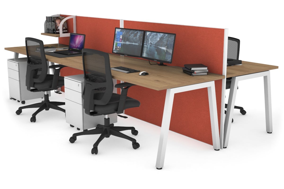Horizon Quadro 4-Person Office Workstation Bench with A-Legs | 1400L x 800W Dimensions | Cable Management Scallop | Perfect for Collaborative Workspaces & Open Office Environments
