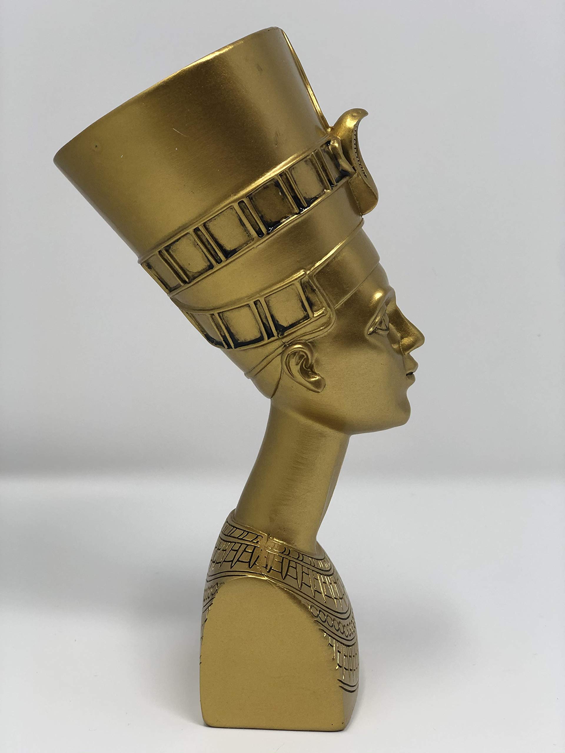YOUNI Egyptian Pharaoh Queen Nefertiti Bust Figurine Sculpture - Gold Finish Collectible Statue for Home Decor, Office Display & Ancient Egyptian Art Lovers