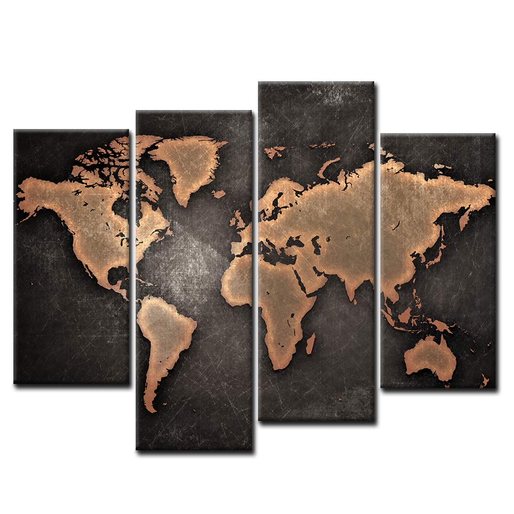 World Map Canvas Wall Art - Black Background Modern Home Decor | Perfect for Living Room, Office & Bedroom Decoration