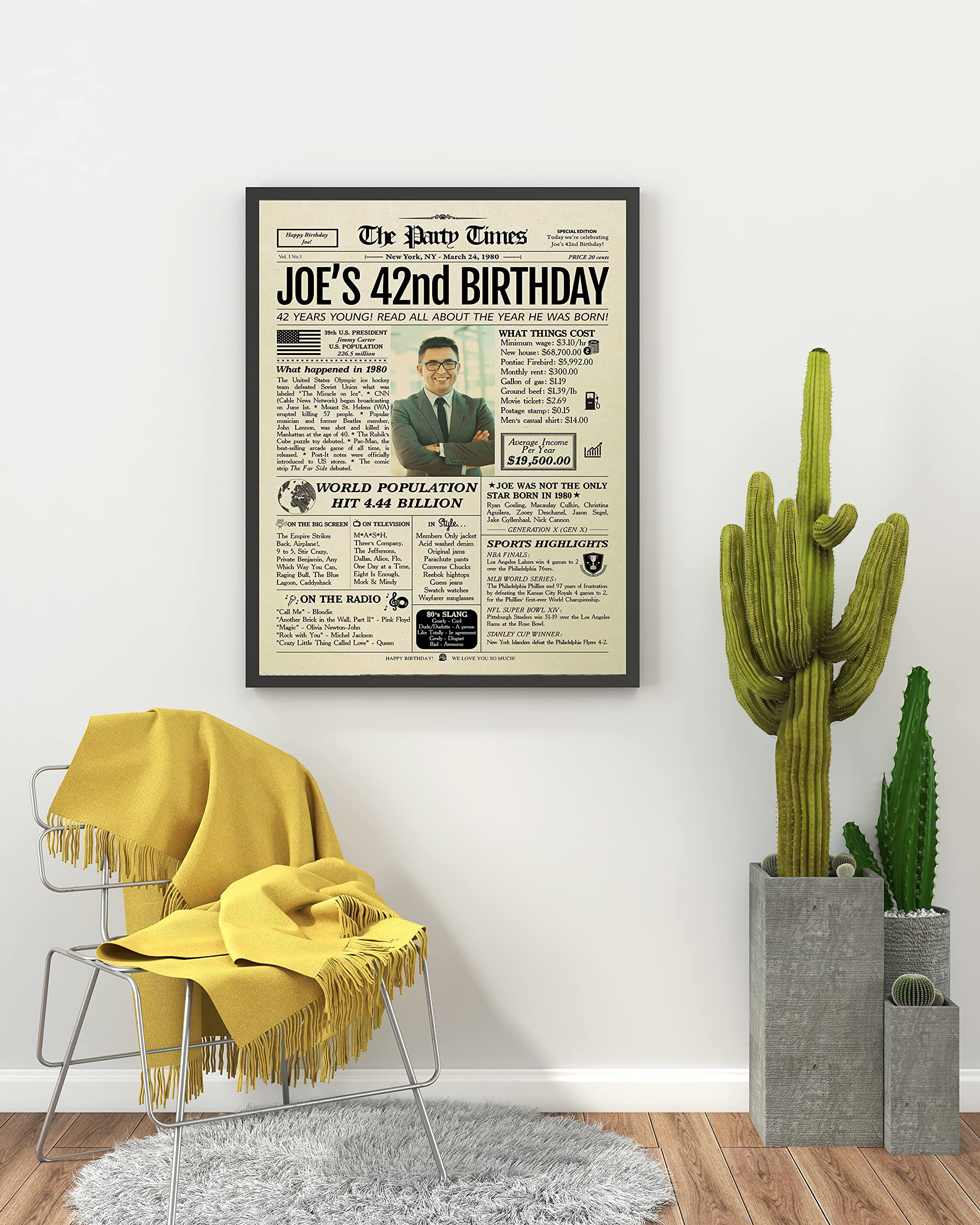 TRIDECOR Custom 42nd Birthday Party Decorations - Personalized Newspaper Poster Gift for Women & Men - Perfect for Dad, Mom, Him, Her Turning 42 - Great for Birthday Parties, Surprise Gifts & Milestone Celebrations