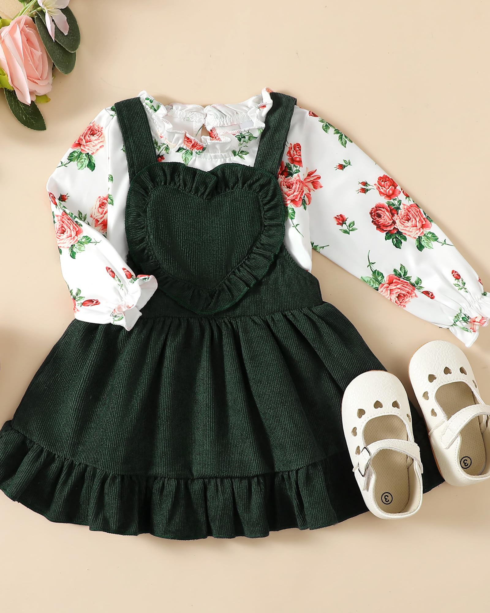 OLLUISNEO Newborn Baby Girl Clothes - Winter Floral Dress & Romper Set with Long Sleeves | Perfect for Fall/Winter Outfits, Holiday Photos & Special Occasions