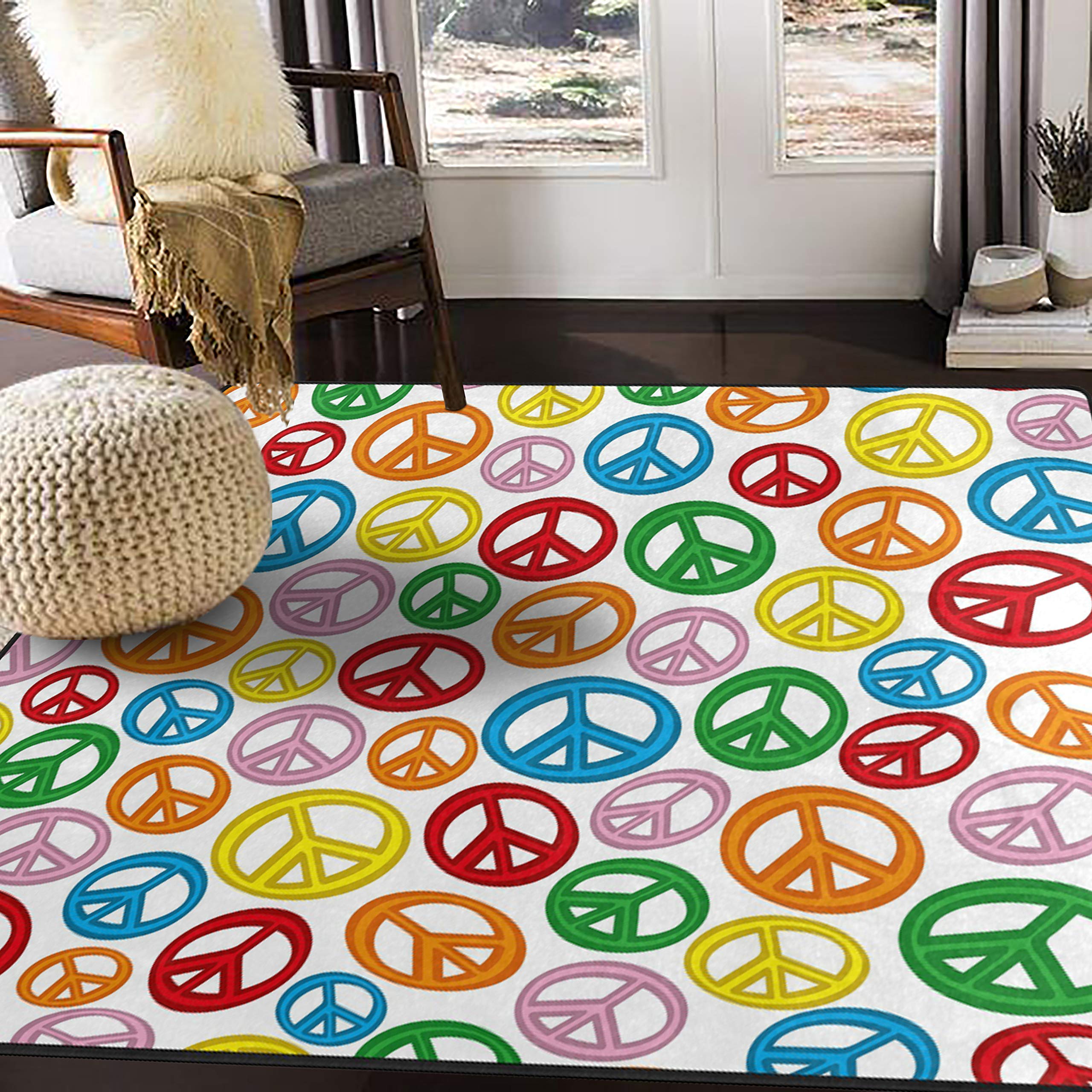 ALAZA Colorful Peace Sign Area Rug - Soft Non-Slip 5'3
