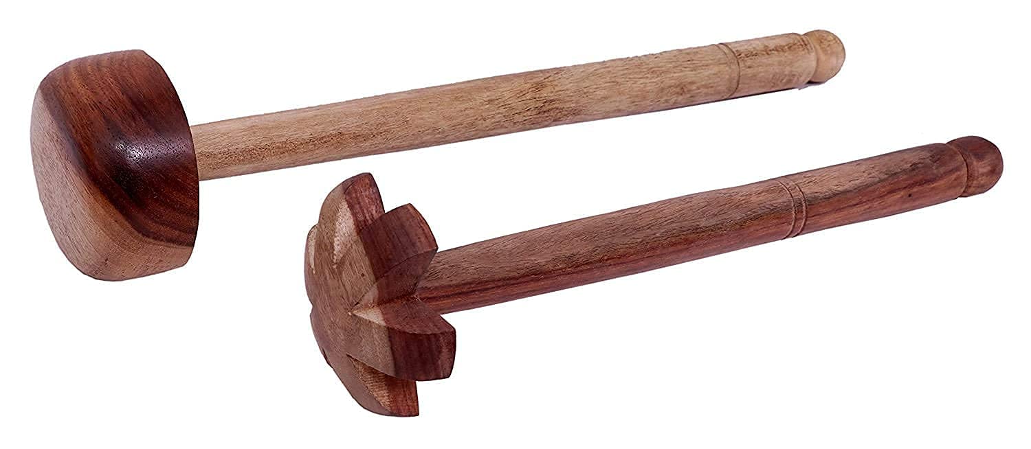 Premium Wooden Hand Blender & Whisk Set of 2 - Traditional Rai, Mathani, Ravi Churner for Mixing, Beating & Whisking - Ideal for Kitchen, Baking, Cooking & Indian Cuisine Preparation