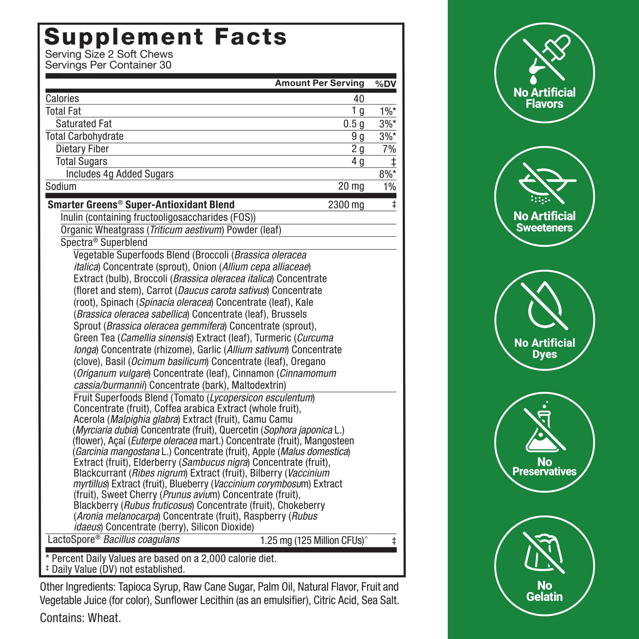 FORCE FACTOR Smarter Greens Superfood Chews - 2 Pack | Probiotic & Antioxidant-Rich Greens Supplement with Fiber for Digestion, Nitric Oxide & Energy Support | 120 Soft Chews | Perfect for Active Lifestyles & Daily Wellness Routine