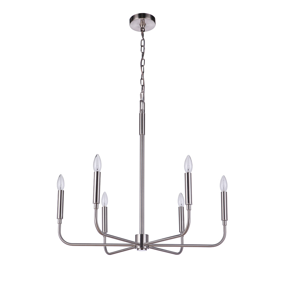 Beverly 6-Light Chandelier in Satin Nickel Finish - Elegant Dining Room & Bedroom Lighting Fixture for Modern Homes