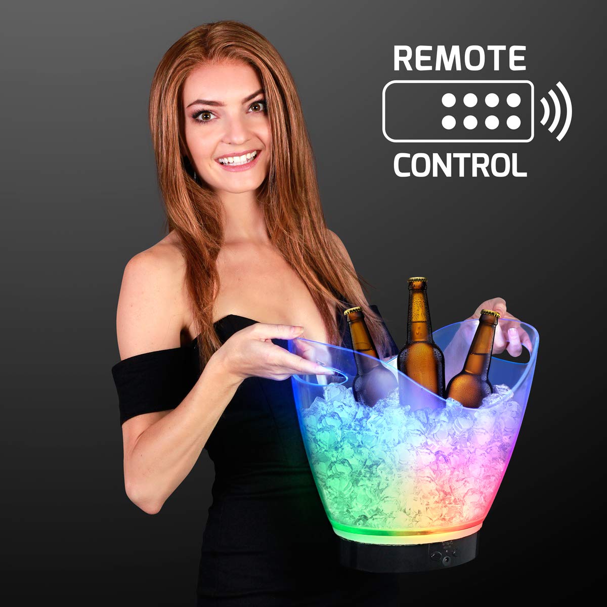Rechargeable LED Ice Bucket with Remote Control - Flashing Color Changing Lights for Parties, Weddings & Outdoor Events