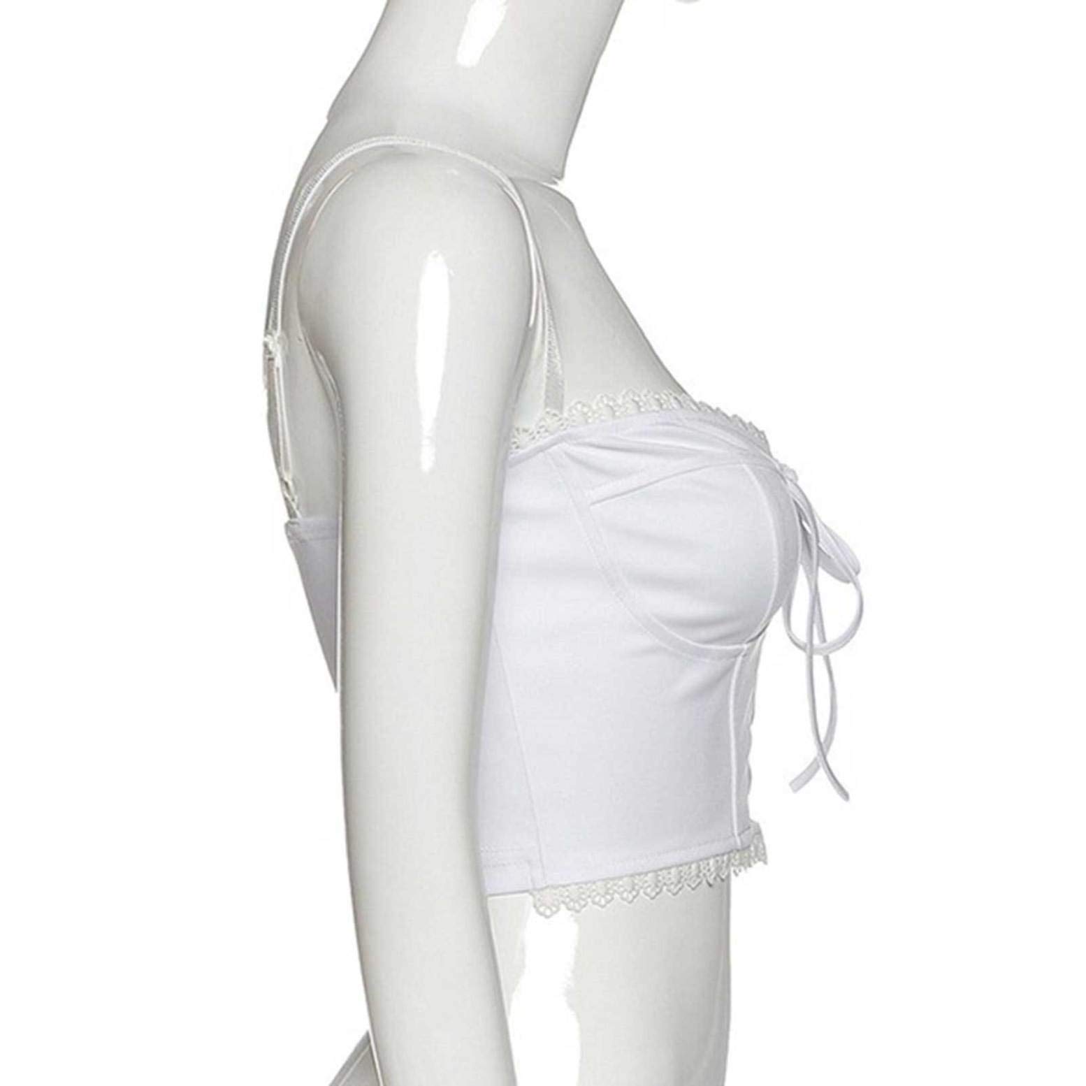 Y2K Women's Sleeveless Crop Top - Lace Trim Ruched Hollow Out Tank Top (White, Medium) | Trendy Summer Fashion for Parties & Streetwear