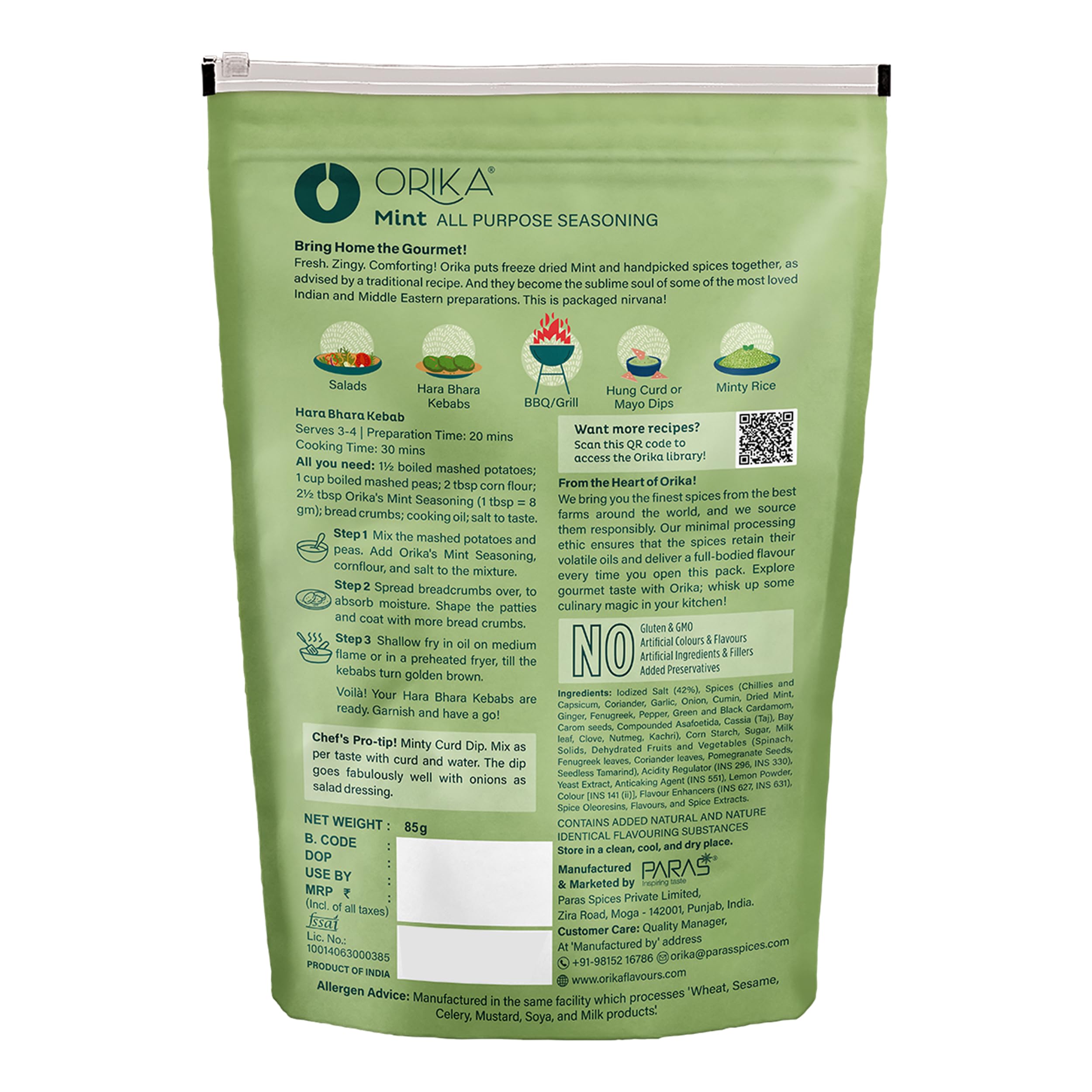 Orika Mint Powder All Purpose Seasoning - 85g | Natural Dry Mint Pudina Powder | No Artificial Flavors or Colors | Perfect for Cooking, Baking & Herbal Tea