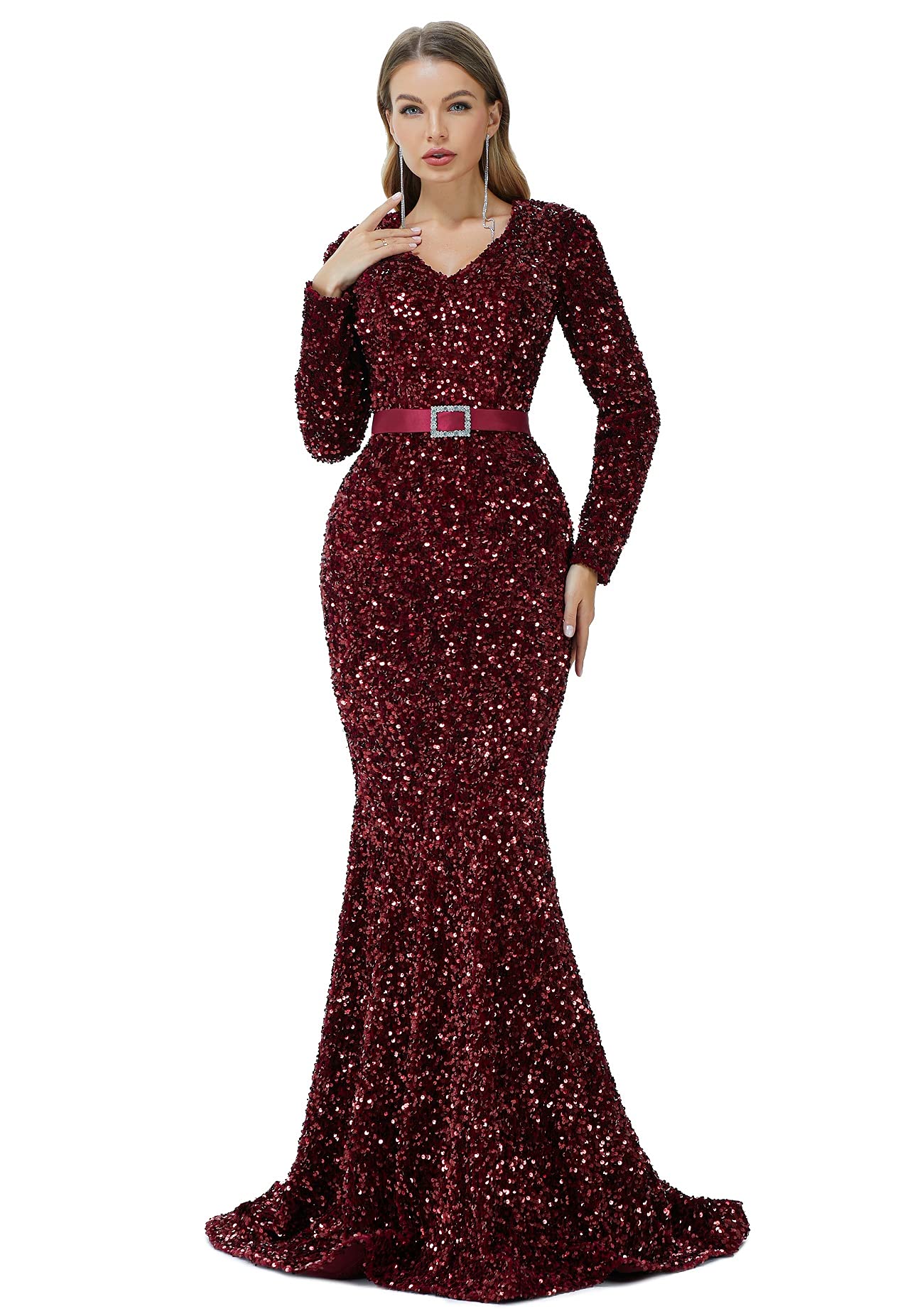 Sparkly Sequin Mermaid Evening Dress for Women - Long Sleeve Formal Gown for Prom, Party, Bridesmaid & Special Occasions | Elegant Night Out & Wedding Guest Attire
