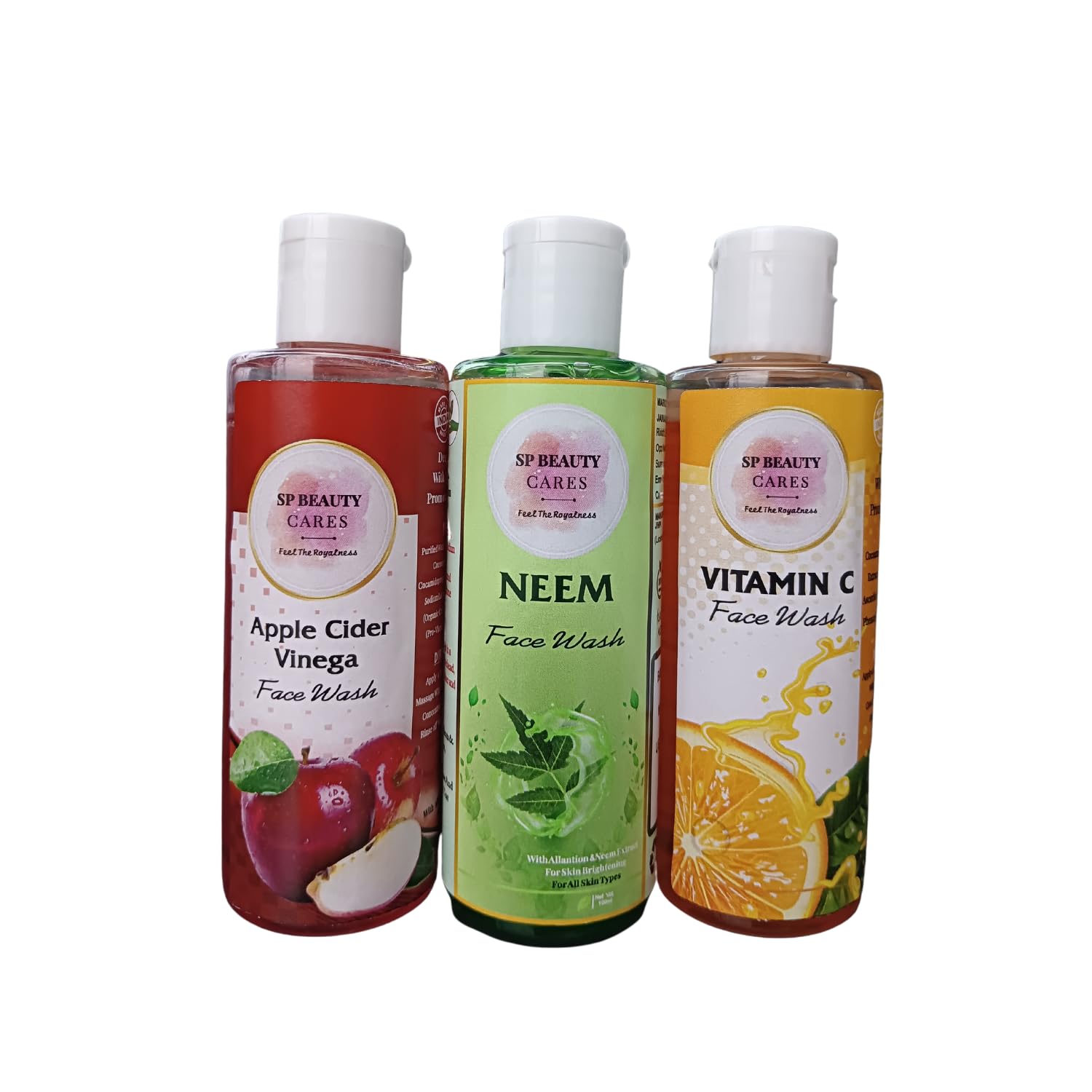 SP BEAUTY CARES Vitamin C Face Wash, Apple Face Wash & Neem Face Wash Combo Pack - Pimple & Acne Treatment for All Skin Types (3x100ml) | Daily Cleansing for Clear, Glowing Skin | Morning & Night Skincare Routine