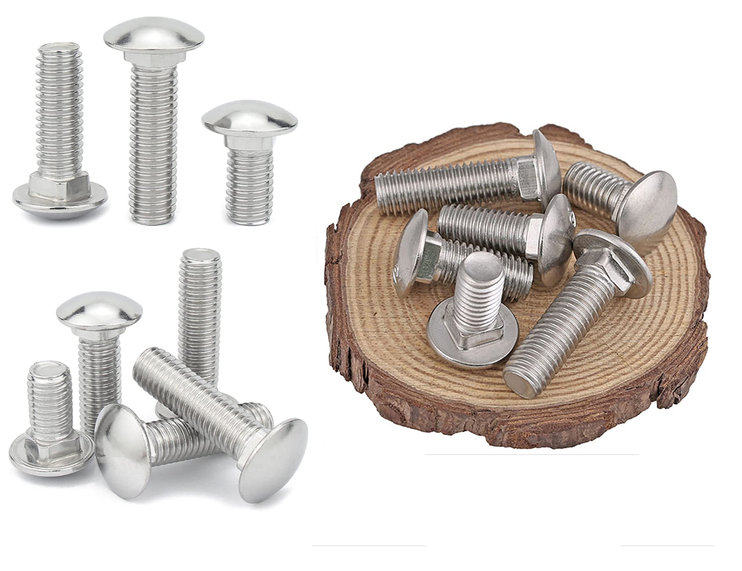 15 Sets 1/4-20 x 1'' Carriage Bolts with Hex Nuts & Washers - 304 Stainless Steel Round Head Square Neck Screws Assortment Kit for Automotive, Furniture & DIY Projects