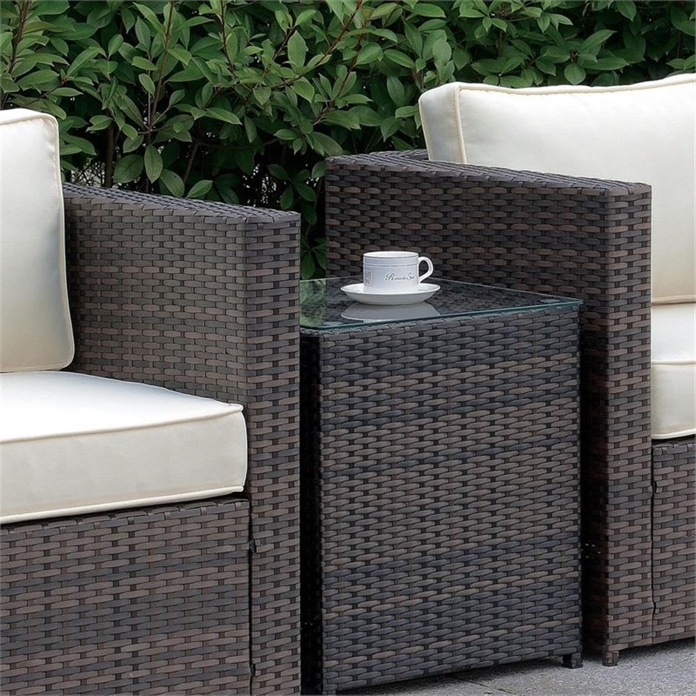 Furniture of America Daley Contemporary Rattan 3-Piece Patio Set in Brown - Outdoor Wicker Sofa & Coffee Table for Garden, Poolside, and Backyard Relaxation