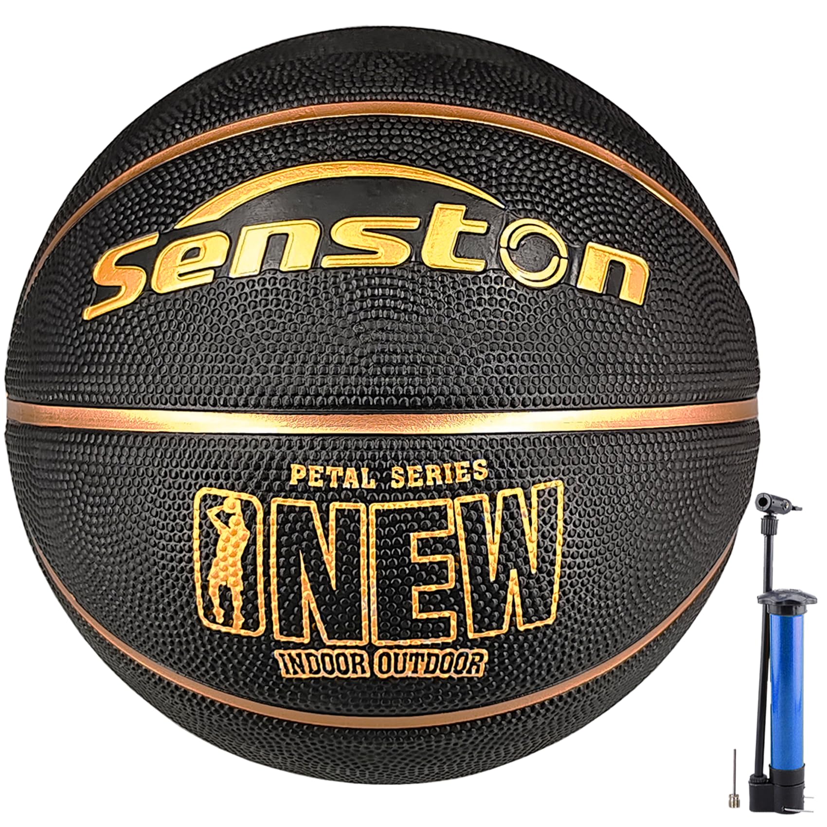 Senston 29.5'' Official Size 7 Rubber Basketball - Indoor/Outdoor Street Basketball with Air Pump - Perfect for Park Games, Gym Training & Backyard Practice