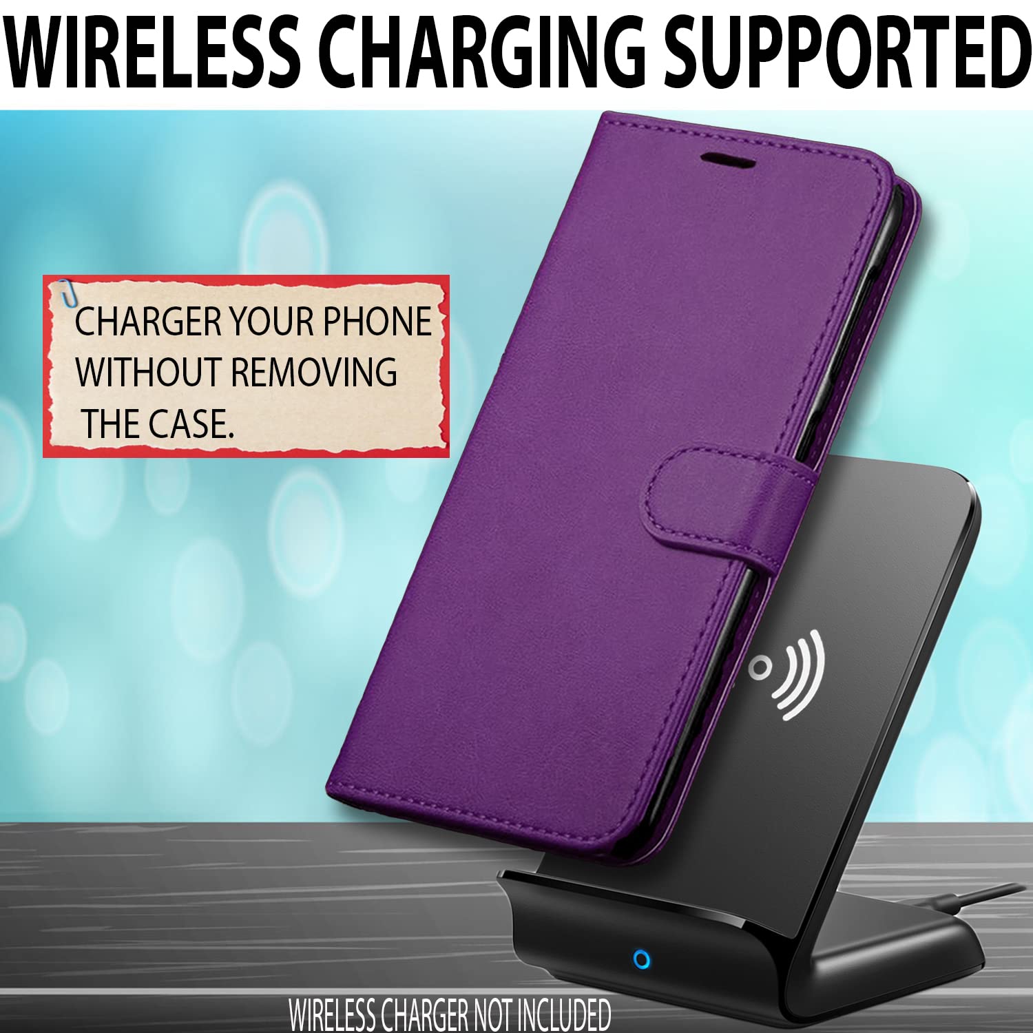 STARSHOP iPhone 13 Pro Case with Tempered Glass Screen Protector - PU Leather Wallet Shockproof Phone Cover with Kickstand, Card Slots & Magnetic Closure (Purple) - Perfect for Work, Travel & Daily Protection