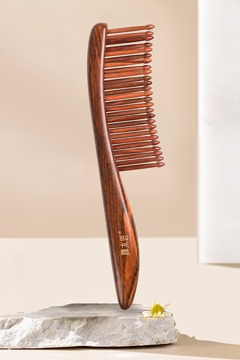 Premium Red Wood Comb with Teeth - Natural Wooden Hairbrush for Detangling & Styling - Perfect for Daily Hair Care, Travel & Gifts